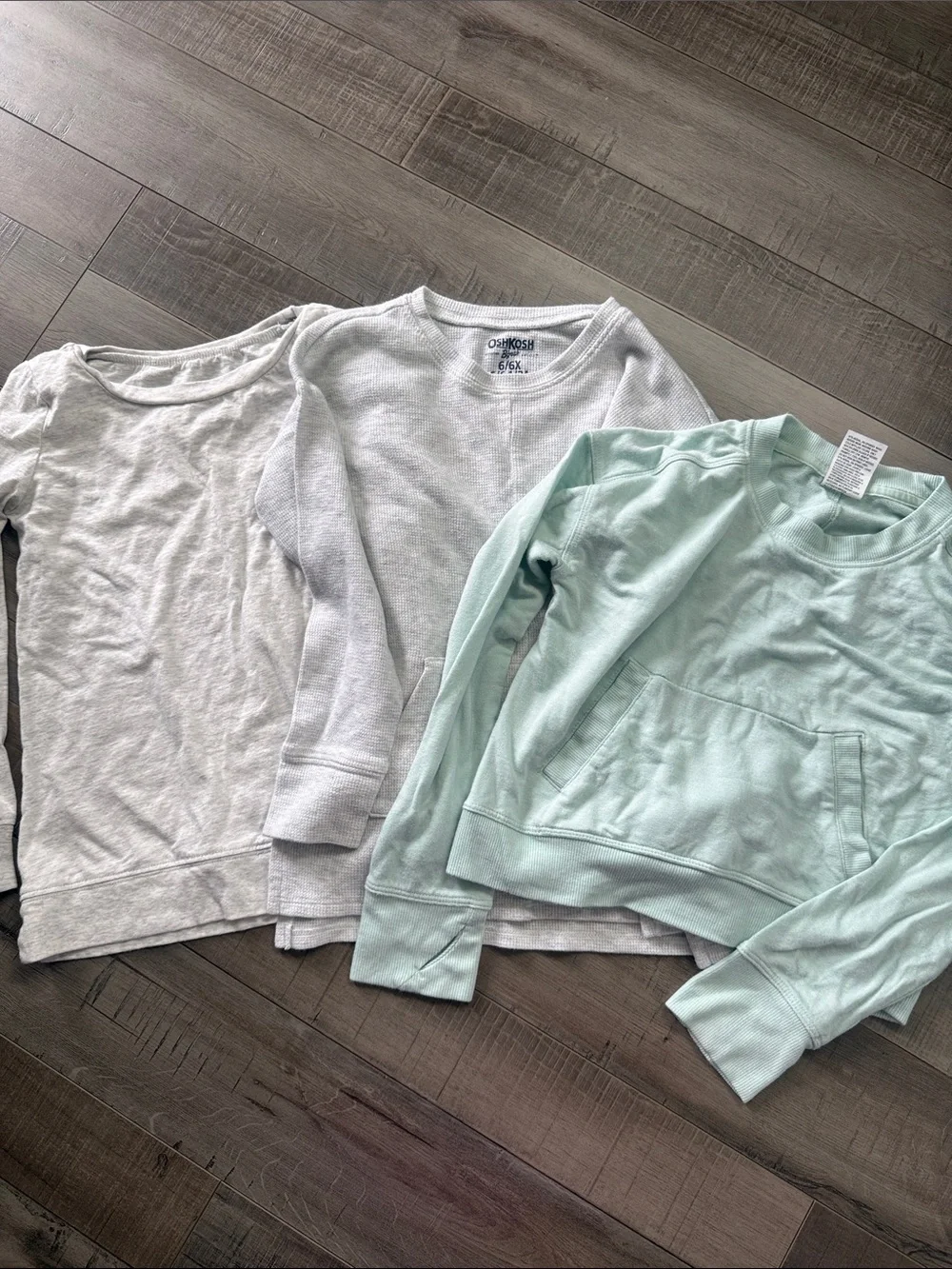 OshKosh B'gosh Light Gray & Mint Girls' Pullover Sweatshirts - 3 Pack